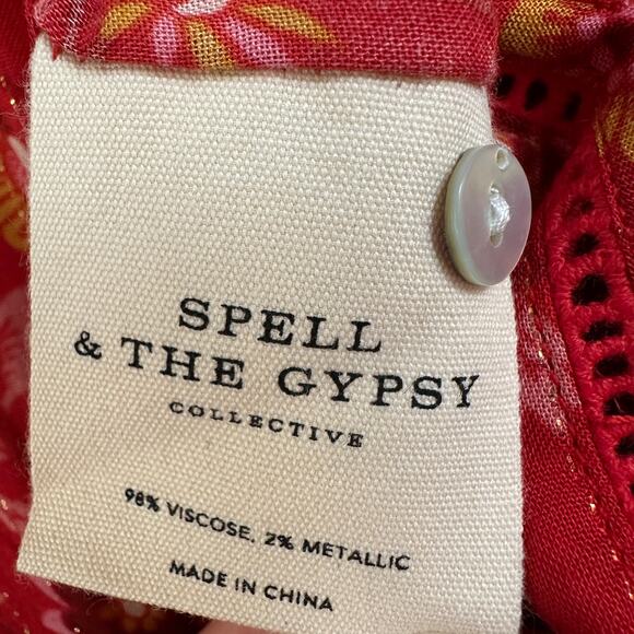 NWT Spell Dahlia Jumpsuit Wide Leg Red Floral Boho Festival Retro embroidered - Picture 15 of 16